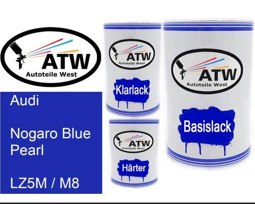 Audi, Nogaro Blue Pearl, LZ5M / M8: 500ml Lackdose + 500ml Klarlack + 250ml Härter - Set, von ATW Autoteile West.